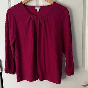 J. Crew Wine Burgundy Swiss dot loose fit top Sz large
